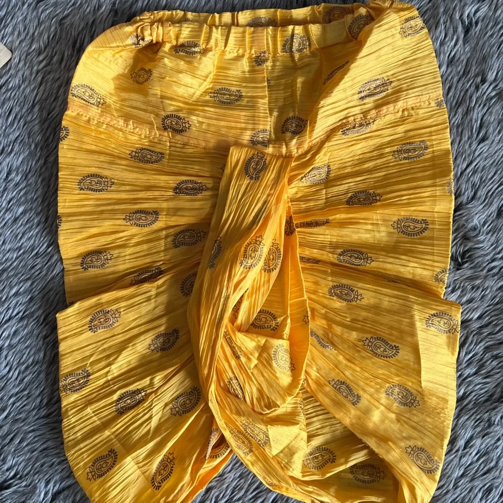 Ethnic silk Yellow Cream Matching Indian Dhoti Set Jerdosi pearl embroidery